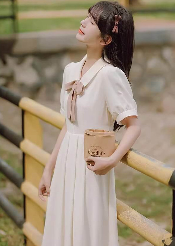 《選べるリボンカラー》風にほどける午後のリボンワンピース（全2色）