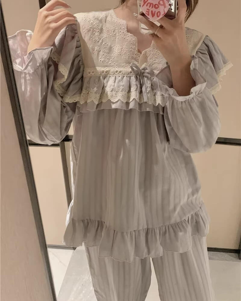 【選べる2タイプ】月明かりのレースと夢語りルームウェア（全2色）