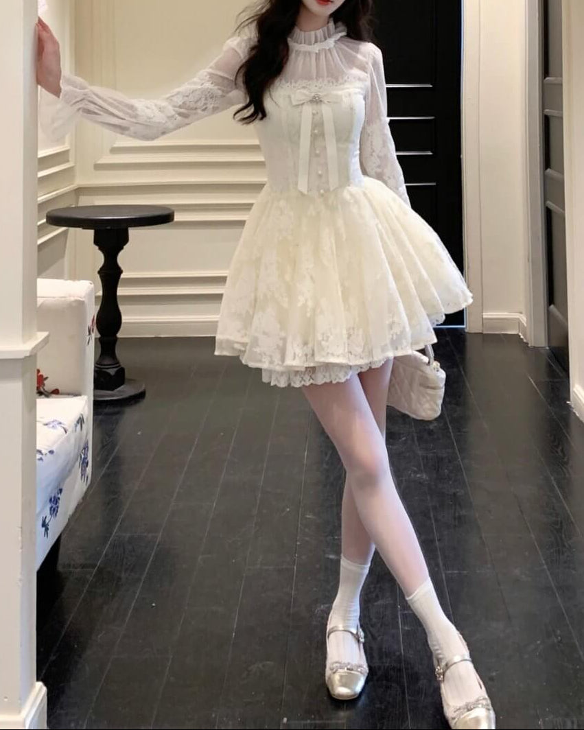 《繊細なレースとチュールの重なり》月明かりの舞踏会ワンピース