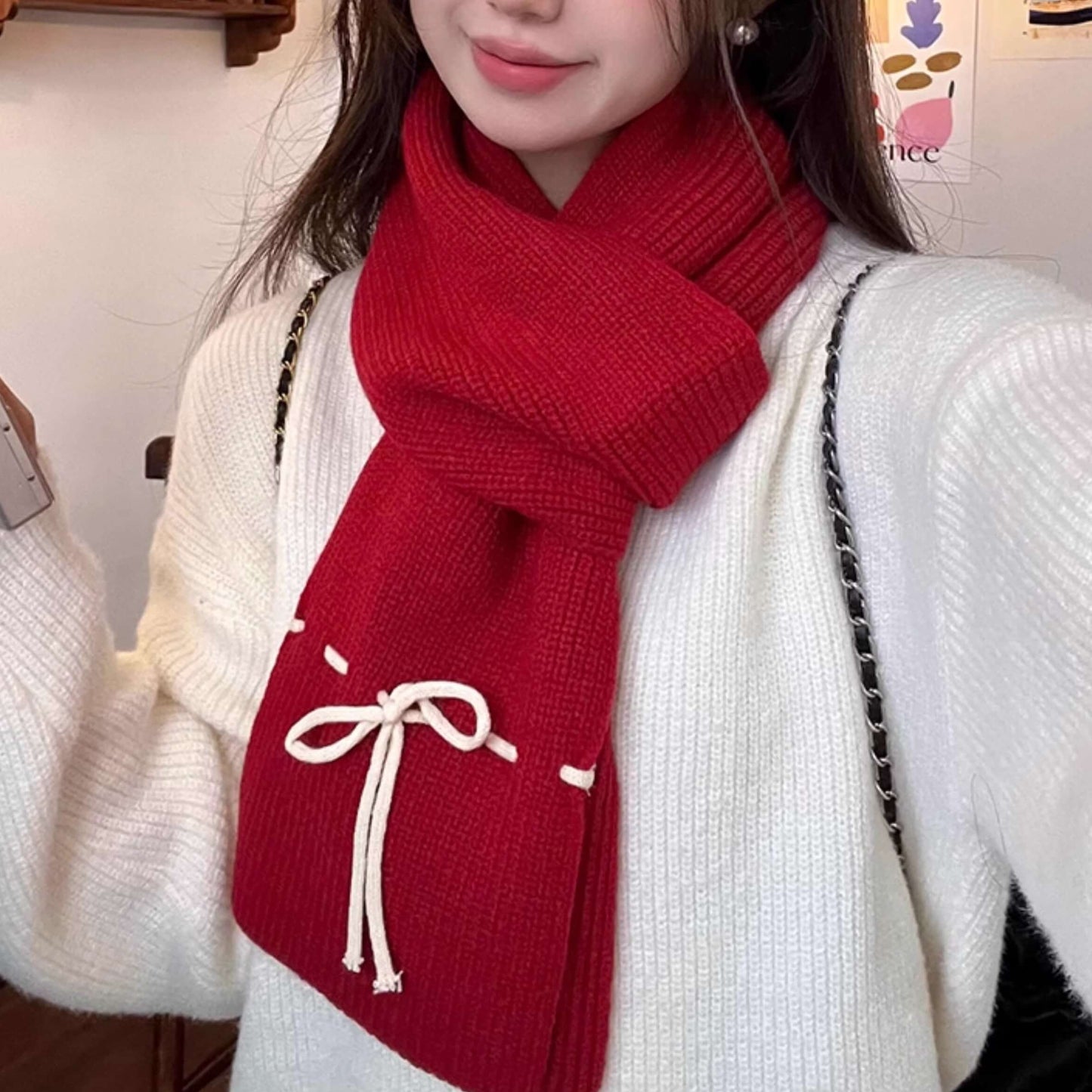 《防寒も可愛さも、これひとつで》恋色リボンのぬくもりマフラー（全6色）