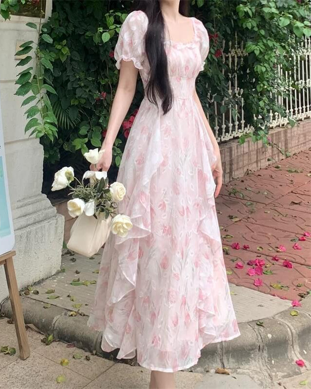 《選べる2カラー》夢咲く庭園のプリンセスワンピース（全2色）