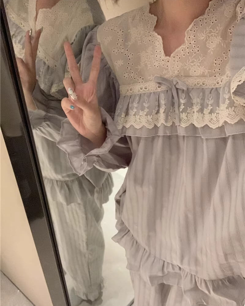 【選べる2タイプ】月明かりのレースと夢語りルームウェア（全2色）