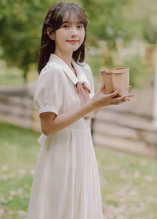 《選べるリボンカラー》風にほどける午後のリボンワンピース（全2色）