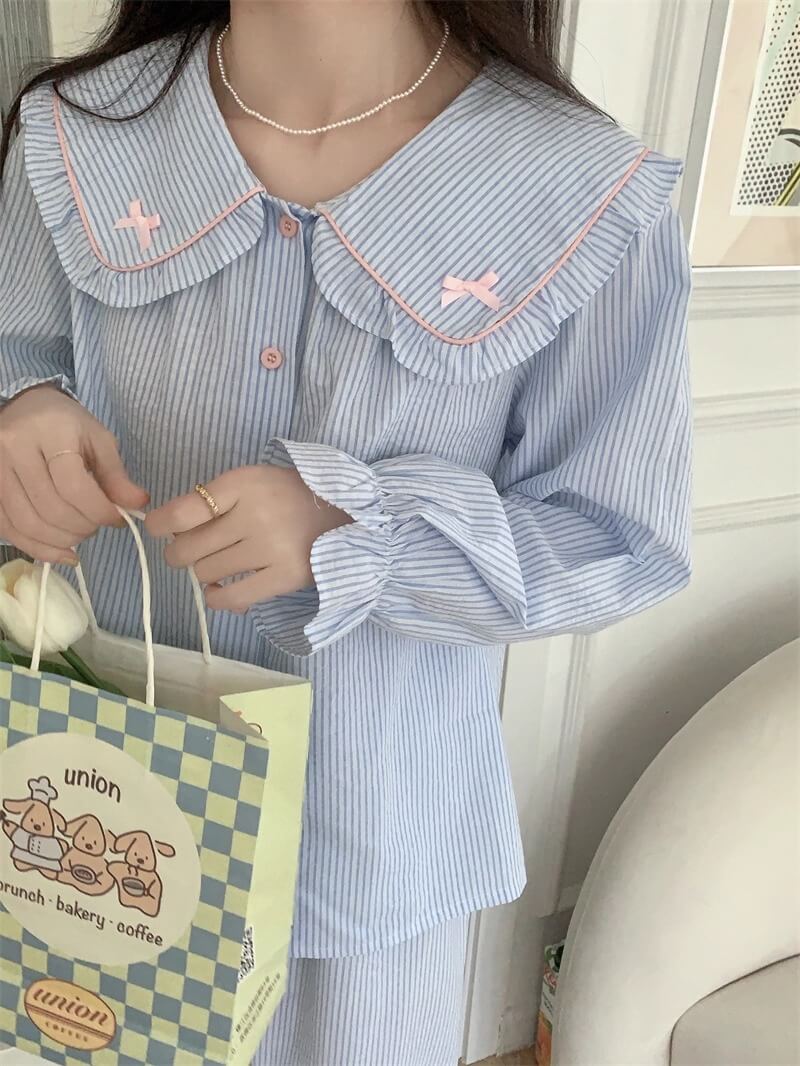 【2点セット】星降る夜のストライプルームウェア（全2色）