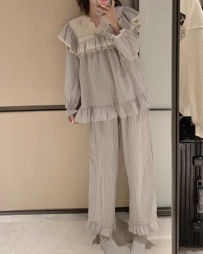 【選べる2タイプ】月明かりのレースと夢語りルームウェア（全2色）