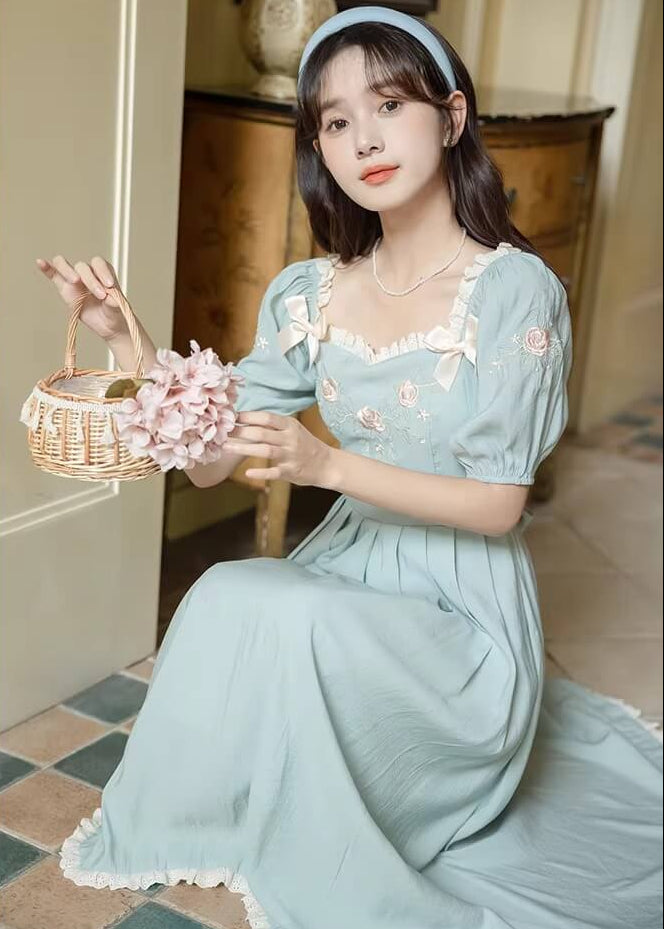 《ふわり揺れるロング丈》湖畔に咲く薔薇ワンピース
