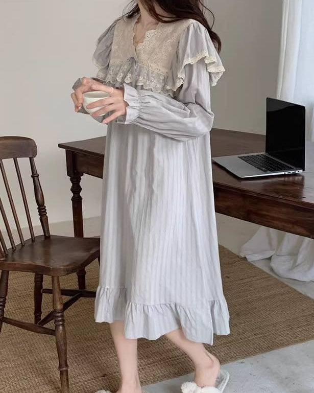 【選べる2タイプ】月明かりのレースと夢語りルームウェア（全2色）