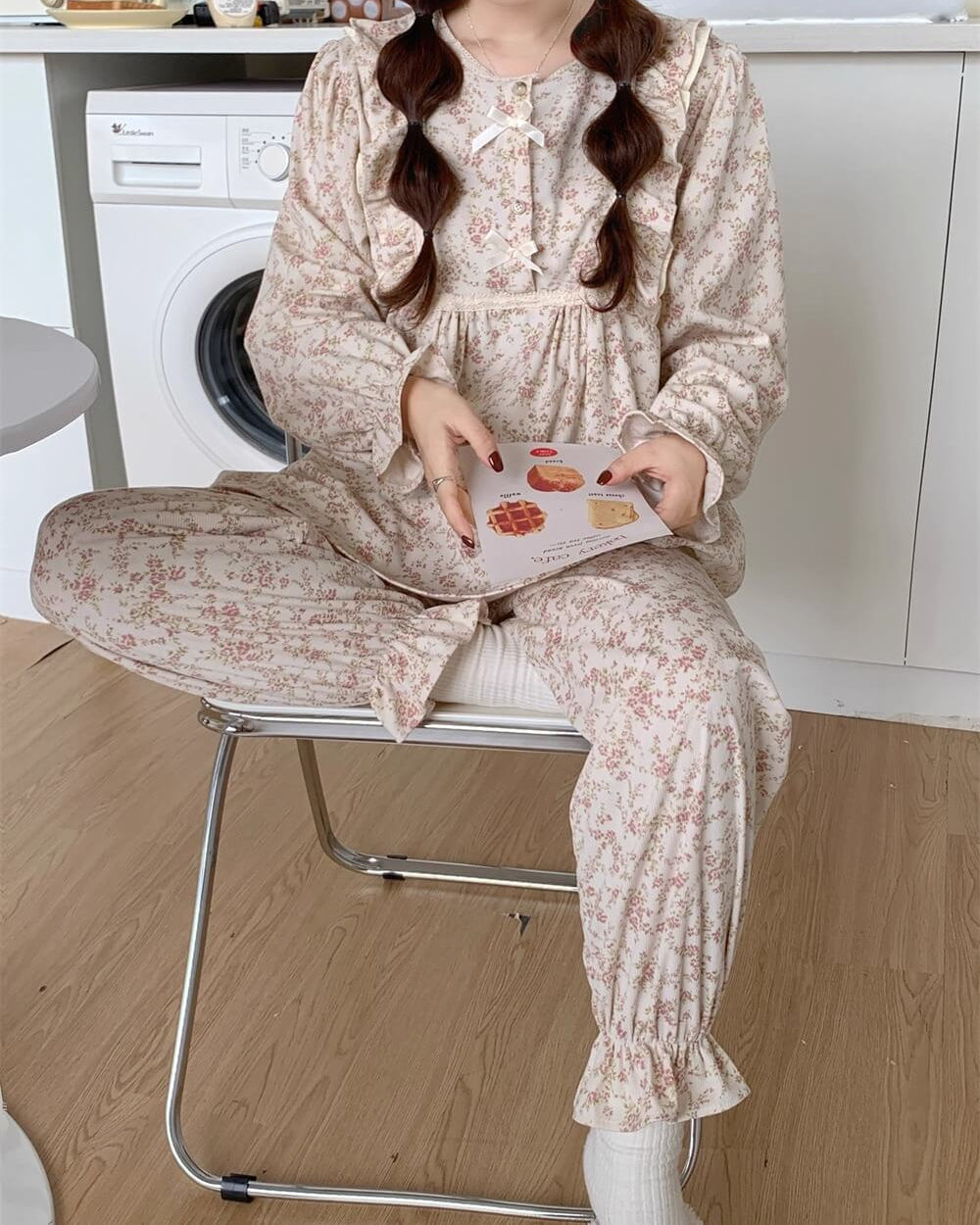 【選べる2タイプ】花咲く窓辺でまどろむルームウェア（全2色）