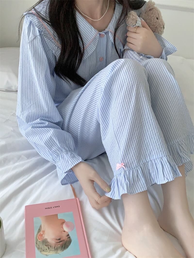 【2点セット】星降る夜のストライプルームウェア（全2色）