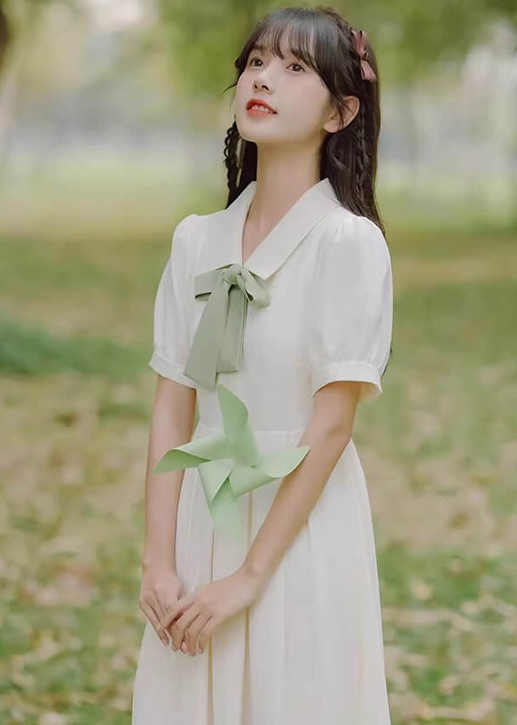 《選べるリボンカラー》風にほどける午後のリボンワンピース（全2色）