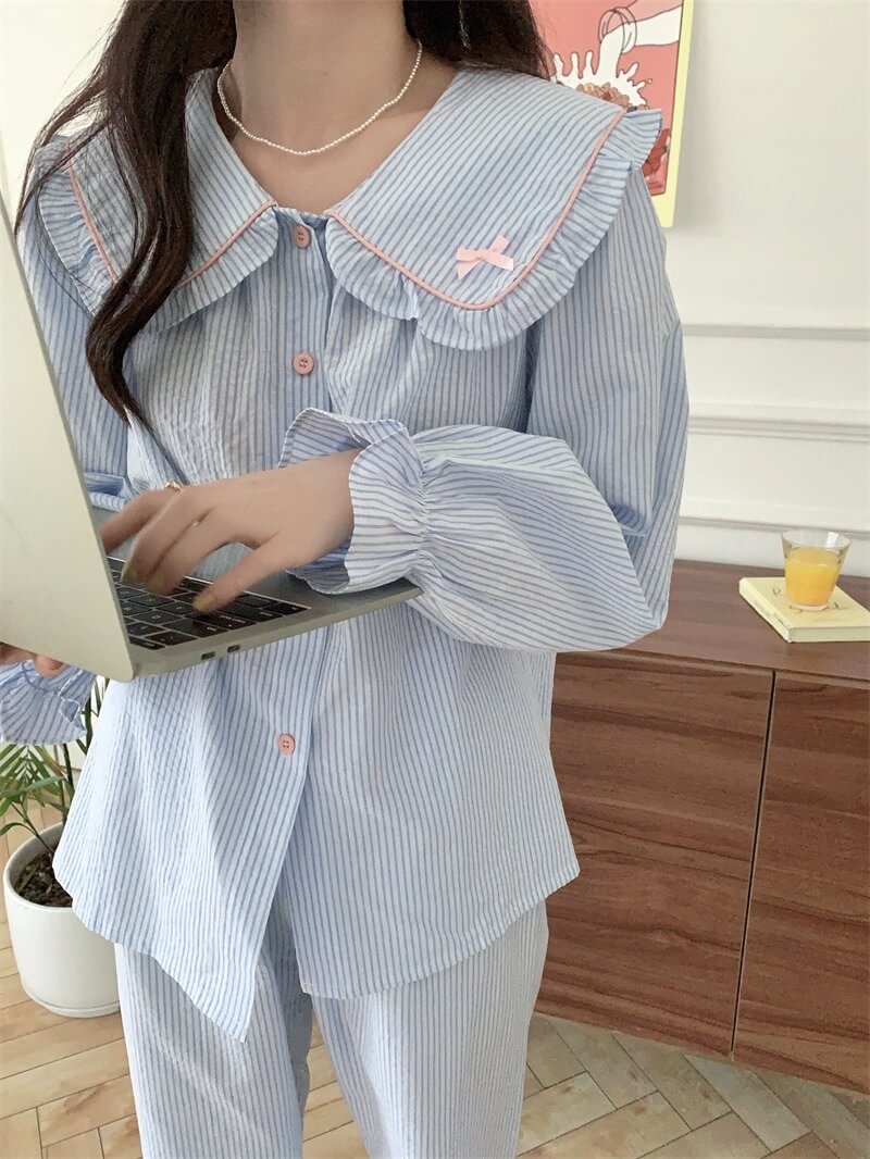 【2点セット】星降る夜のストライプルームウェア（全2色）