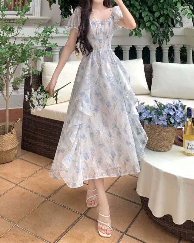 《選べる2カラー》夢咲く庭園のプリンセスワンピース（全2色）