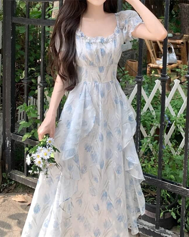 《選べる2カラー》夢咲く庭園のプリンセスワンピース（全2色）