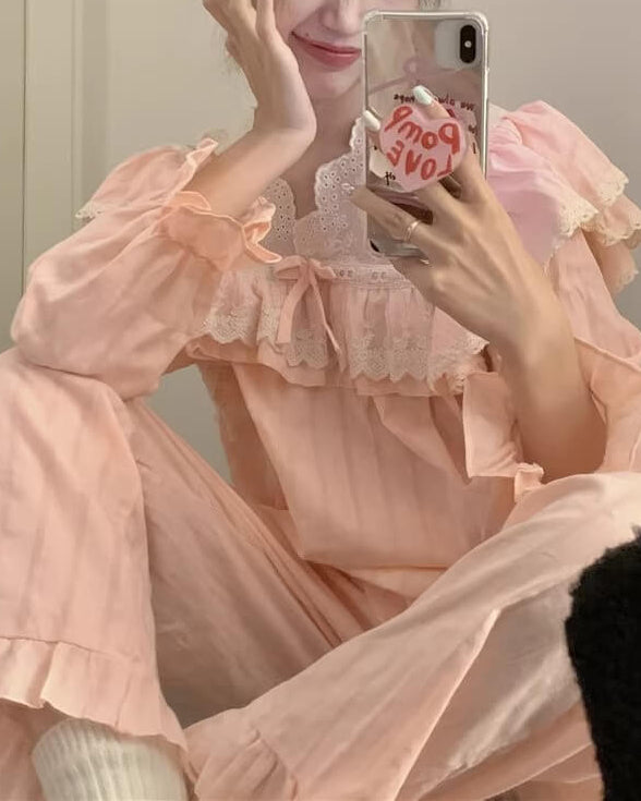 【選べる2タイプ】月明かりのレースと夢語りルームウェア（全2色）