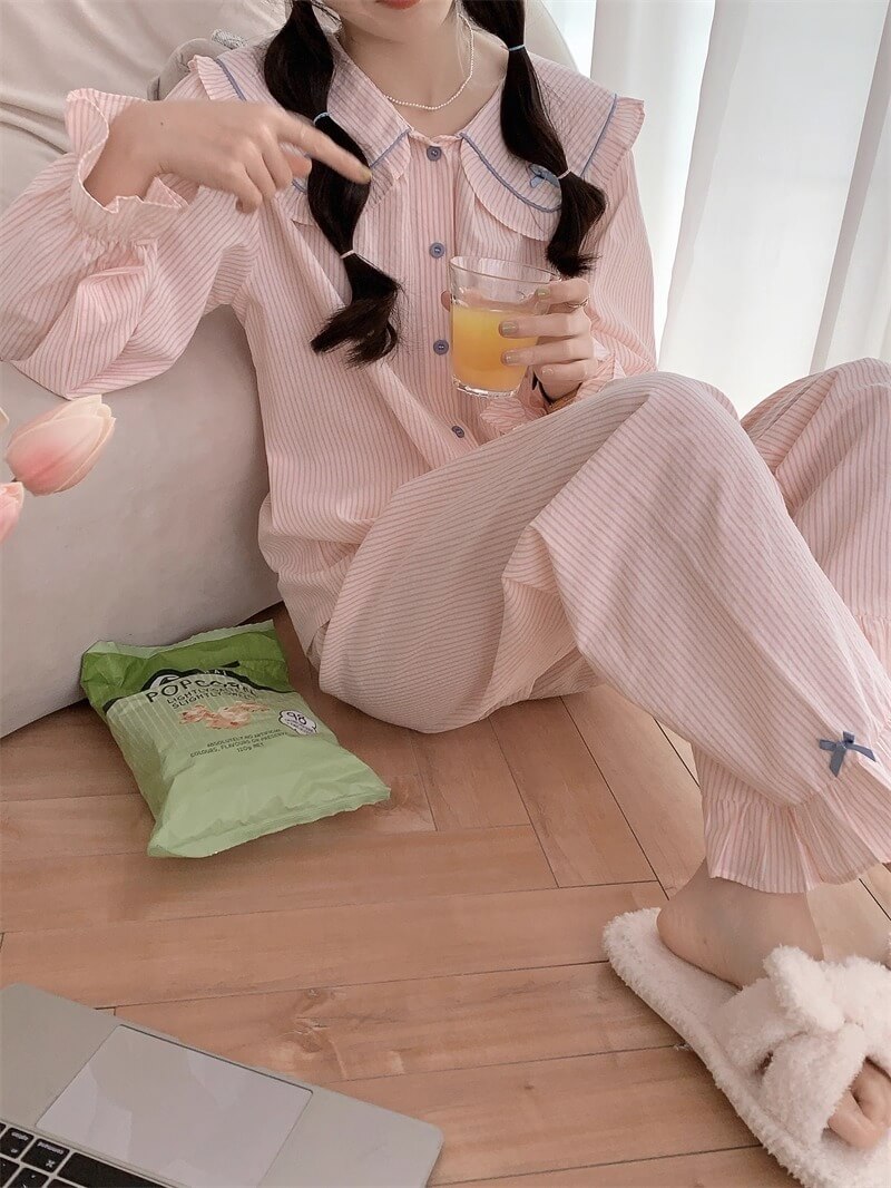 【2点セット】星降る夜のストライプルームウェア（全2色）