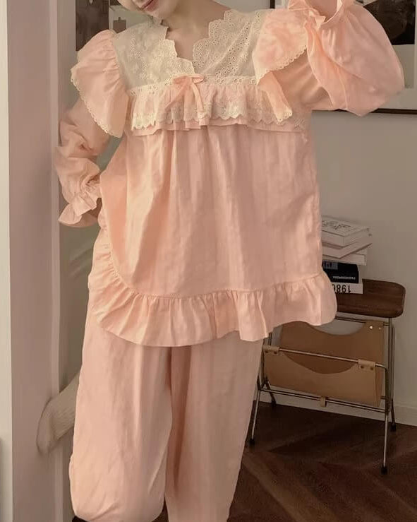 【選べる2タイプ】月明かりのレースと夢語りルームウェア（全2色）