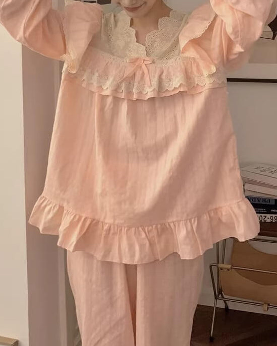 【選べる2タイプ】月明かりのレースと夢語りルームウェア（全2色）