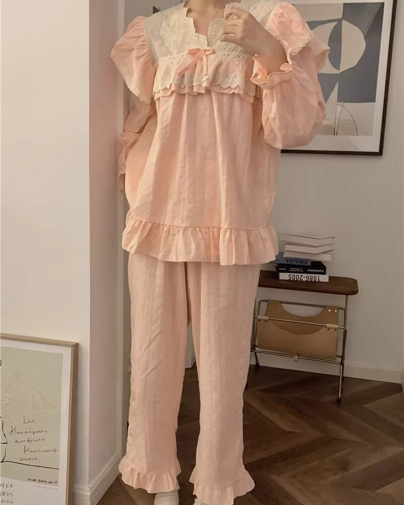 【選べる2タイプ】月明かりのレースと夢語りルームウェア（全2色）