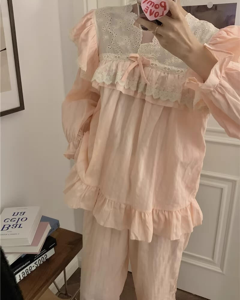 【選べる2タイプ】月明かりのレースと夢語りルームウェア（全2色）