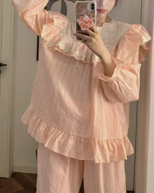 【選べる2タイプ】月明かりのレースと夢語りルームウェア（全2色）