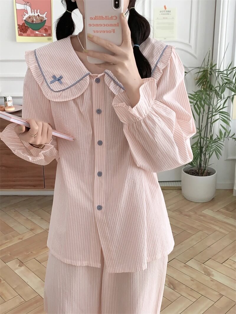 【2点セット】星降る夜のストライプルームウェア（全2色）