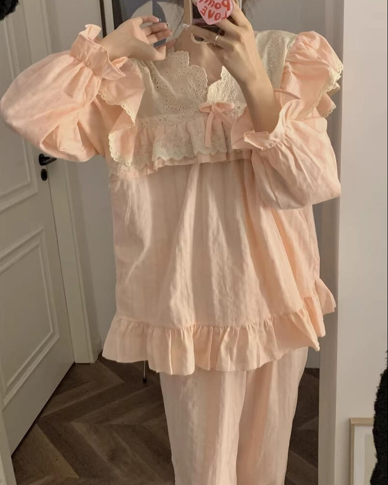 【選べる2タイプ】月明かりのレースと夢語りルームウェア（全2色）