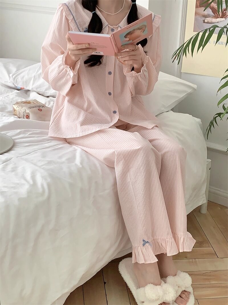 【2点セット】星降る夜のストライプルームウェア（全2色）