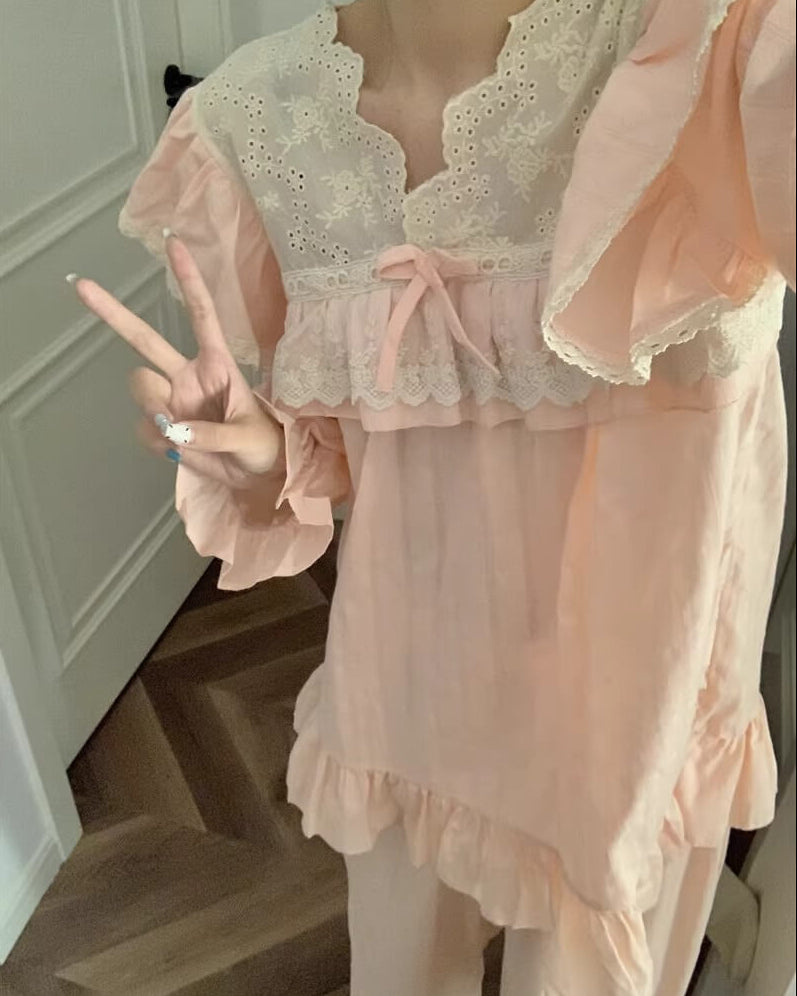 【選べる2タイプ】月明かりのレースと夢語りルームウェア（全2色）