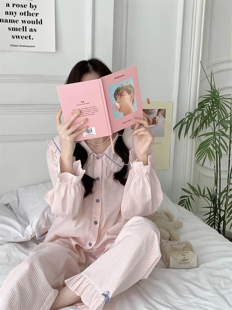 【2点セット】星降る夜のストライプルームウェア（全2色）