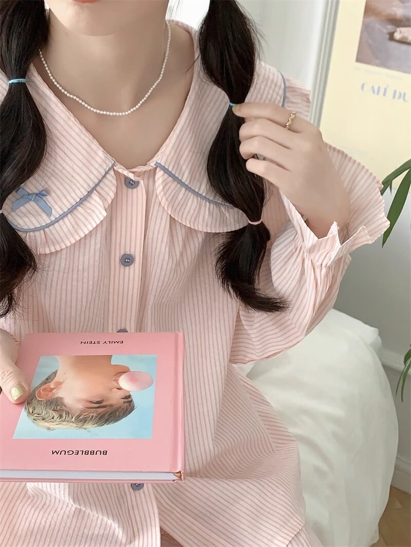 【2点セット】星降る夜のストライプルームウェア（全2色）