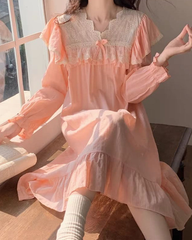 【選べる2タイプ】月明かりのレースと夢語りルームウェア（全2色）