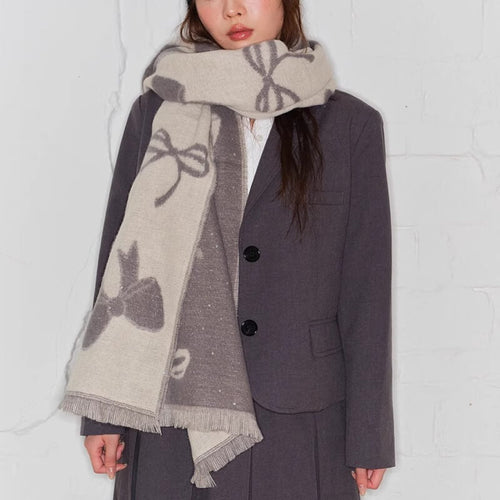 【巻くだけで上品】冬空に舞うリボンのマフラー（全3色）