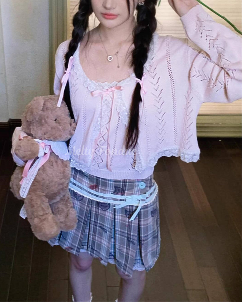 【2点セット】秘密の午後に甘く揺れるリボンキャミ＆カーデ