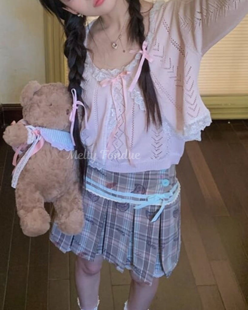 【2点セット】秘密の午後に甘く揺れるリボンキャミ＆カーデ