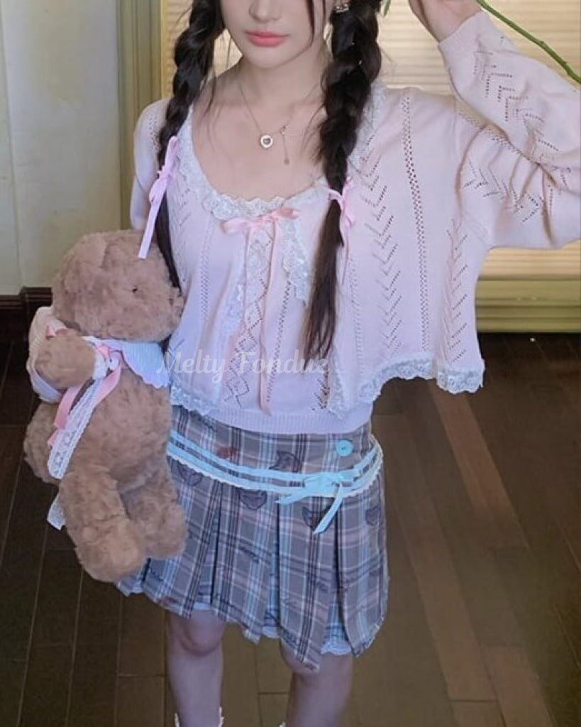 【2点セット】秘密の午後に甘く揺れるリボンキャミ＆カーデ