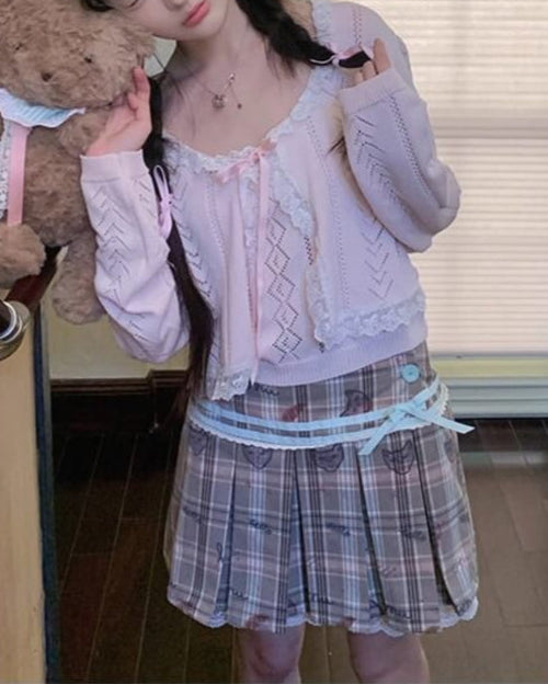 【キャミソールとカーディガンの2点セット】秘密の午後に甘く揺れるリボントップセット