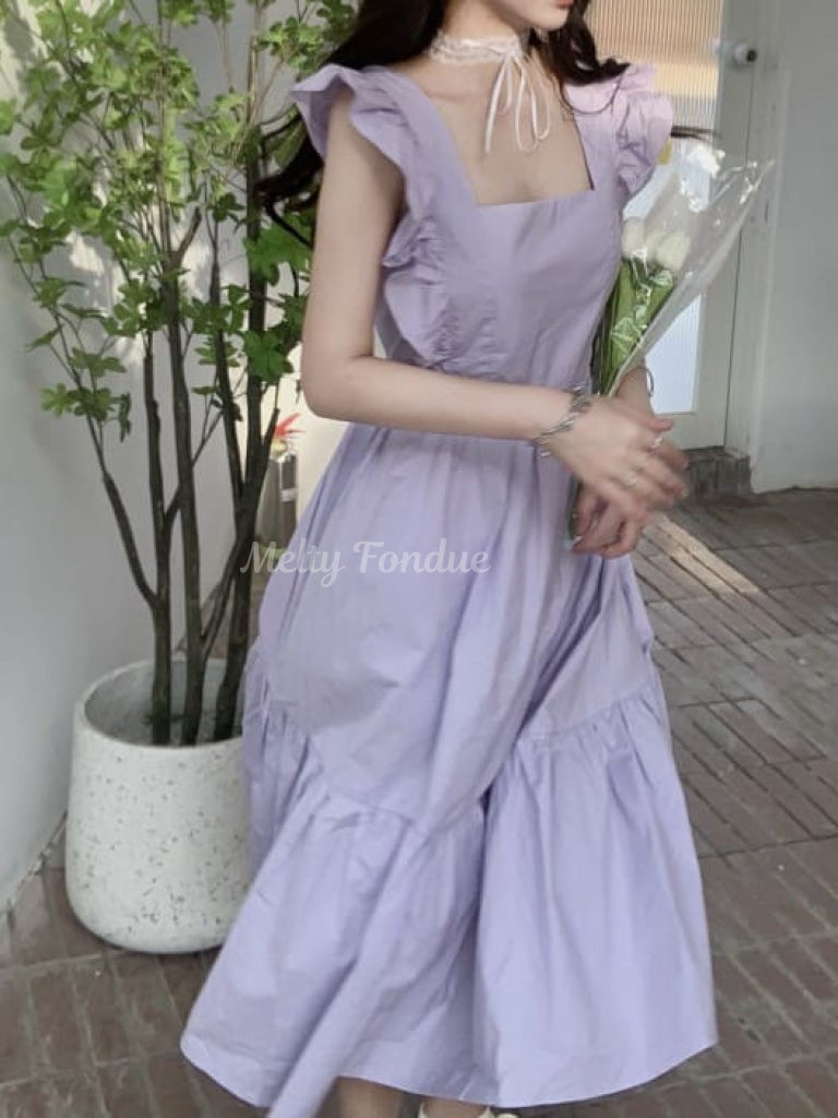 肩フリル ラベンダー ワンピース フリルカラーサテンロングワンピースsdp0058 ラベンダー – [公式