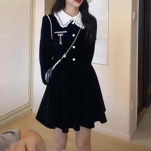 【レース襟で上品に甘く】ハートを結んでガーリーワンピース