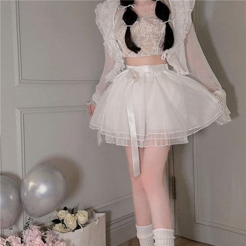 《透け感×リボンで仕上げる上品ガーリー》ふんわり恋心の約束スカート（全3色）