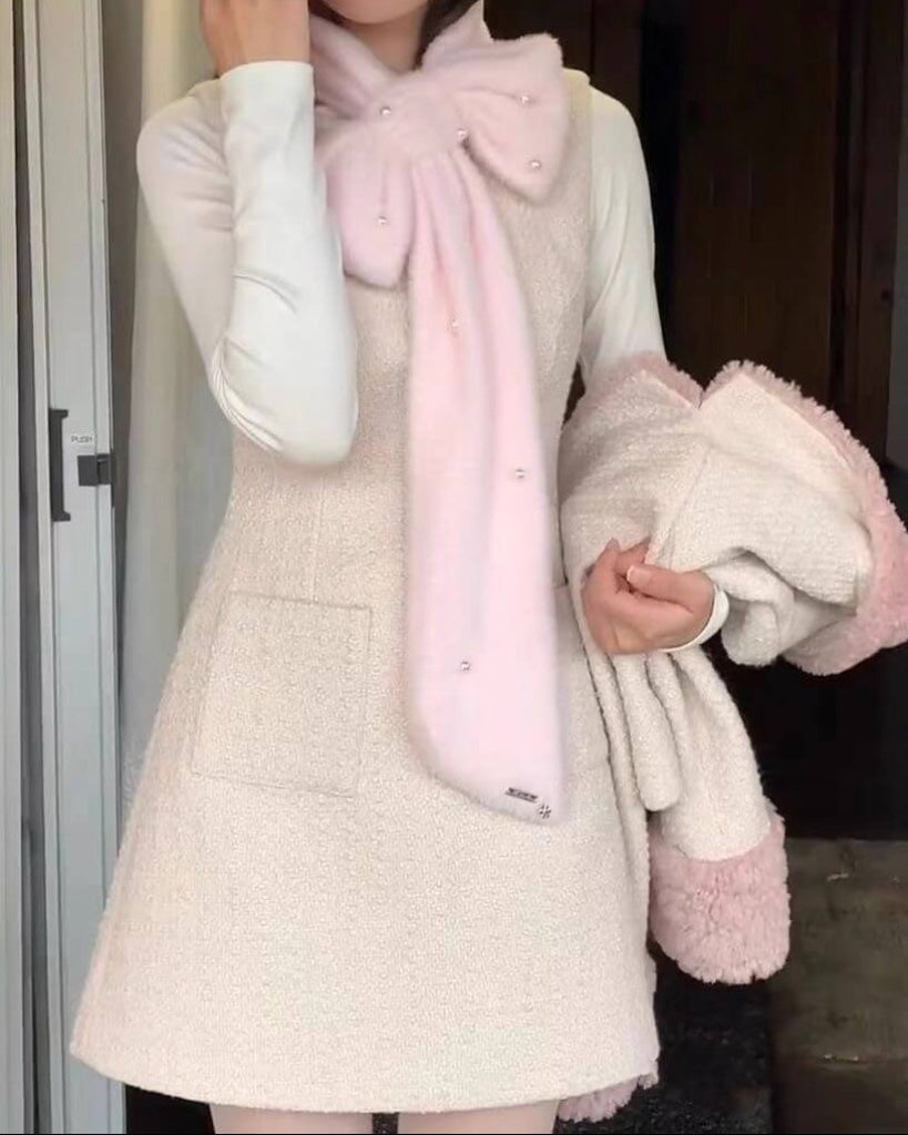 ときめきを包むリボンマフラー ピンク