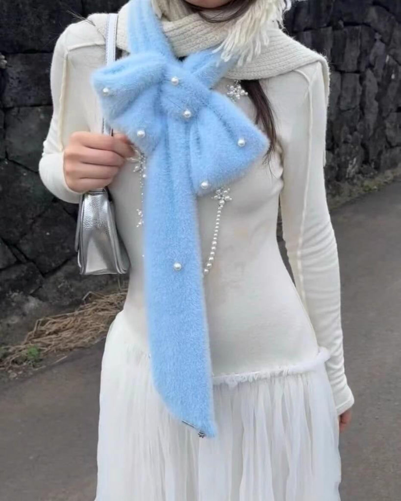 ときめきを包むリボンマフラー ライトブルー